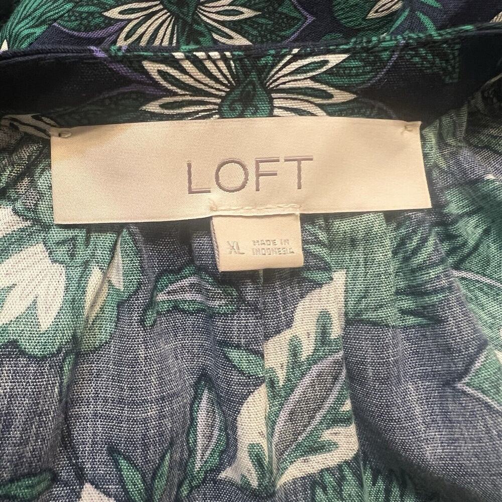 Loft Women’s Long Sleeve Blouse Floral Cotton Size XL Round Neck Navy Green - Picture 11 of 11